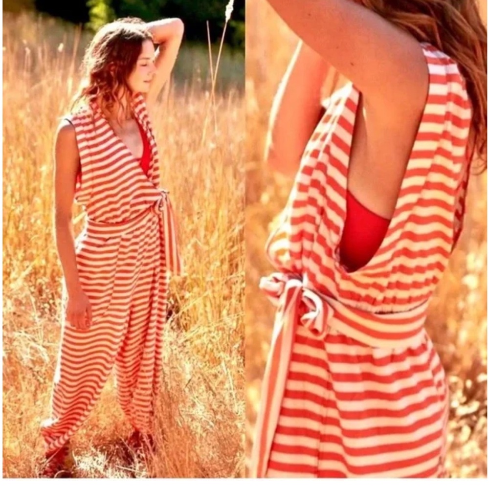 FP Movement XSTP Orange/Cream striped jumpsuit